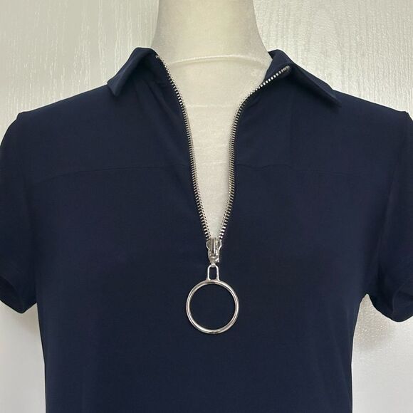 MSK Petite Women’s Navy Blue Short Sleeve Pullover Dress Silver Ring  Small - Picture 3 of 11